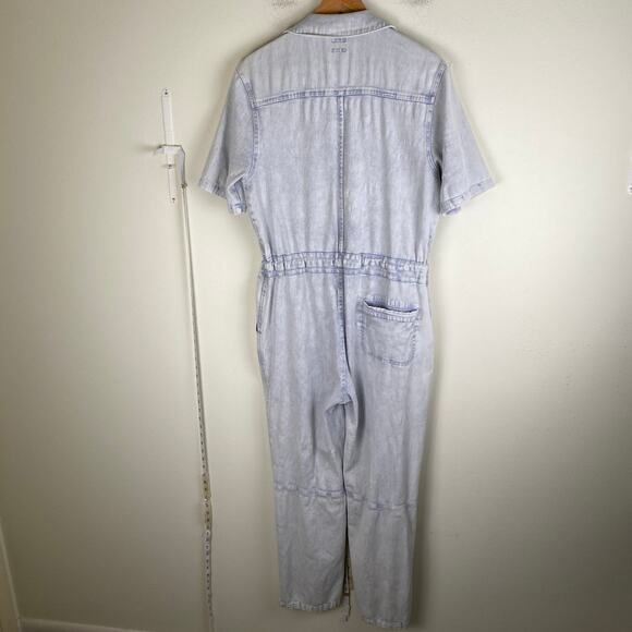 Faherty Blythe Jumpsuit Size M Light Indigo Blue Organic Cotton Utility Field - Picture 9 of 16